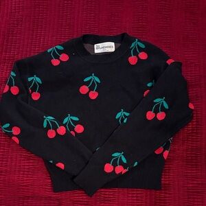 No Boundaries Black Sweater with Red Cherry Design